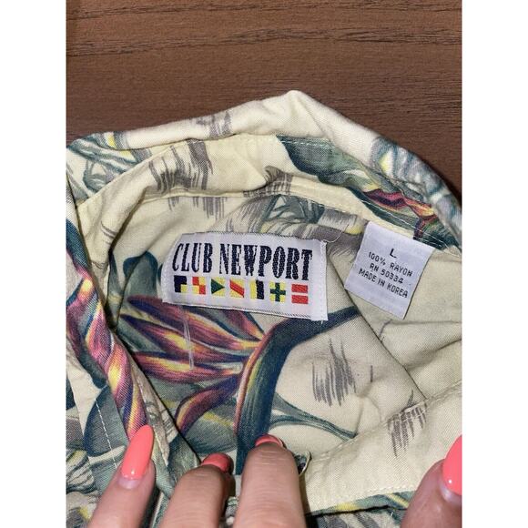 Club Newport Floral Print Button-Up Short Sleeve T-Shirt Funky Tropical L - Picture 5 of 5